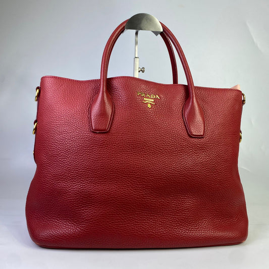 Prada Vitello Daino Tote Red