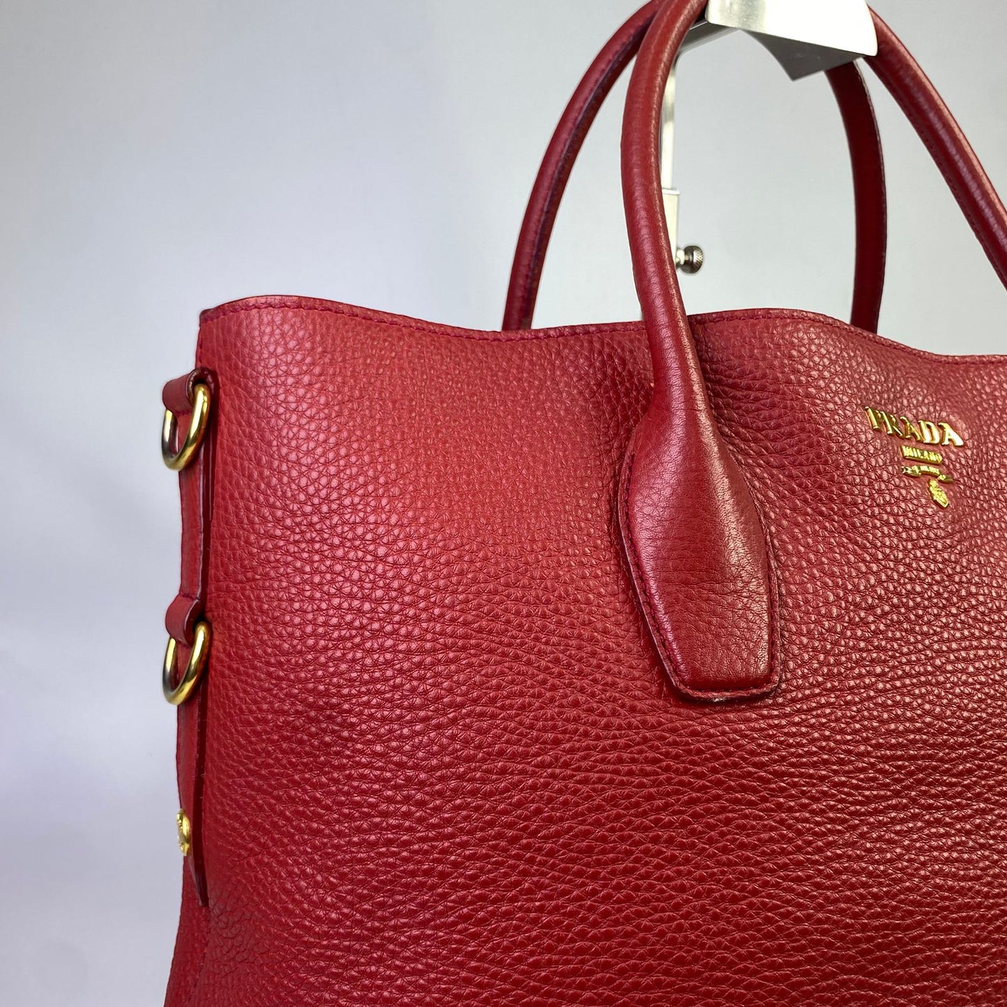 Prada Vitello Daino Tote Red