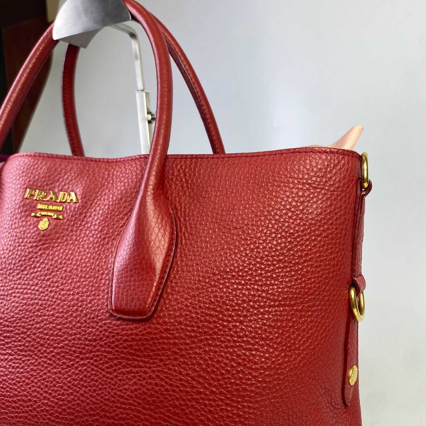 Prada Vitello Daino Tote Red
