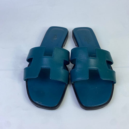 Hermes Oran Sandals Blue Green size 35.5