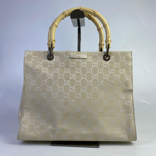 Gucci GG Canvas Bamboo Handles Beige