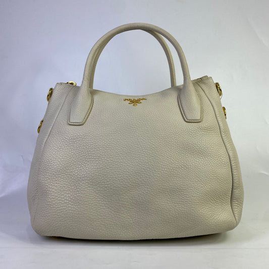 Prada Vitello Daino White Large Tote