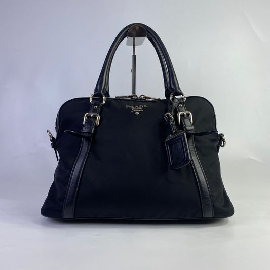 Prada Tessuto Nylon Saffiano Satchel Black