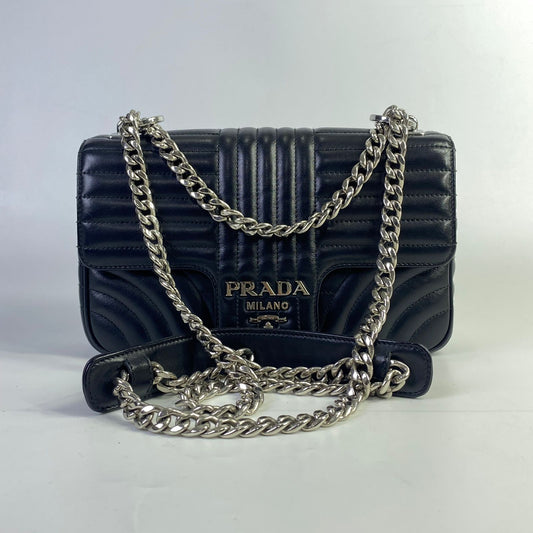 Prada Diagramme Chain Flap Shoulder Bag Black