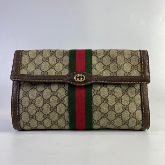 Gucci GG Supreme Clutch Dark Brown Trims