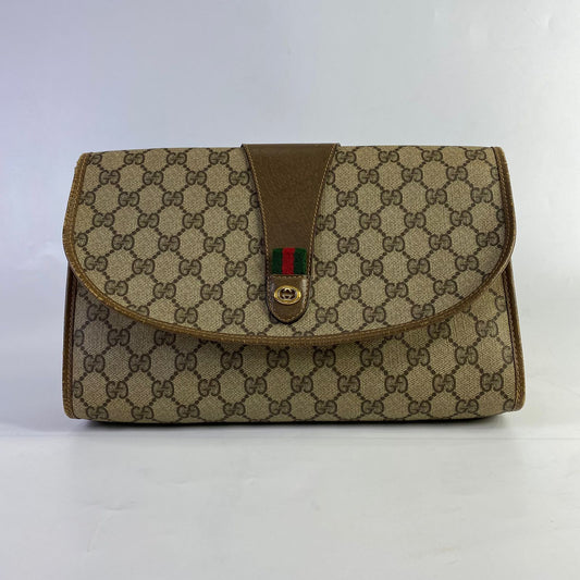 Gucci Sherry Line Clutch GG Supreme Light Brown Trims