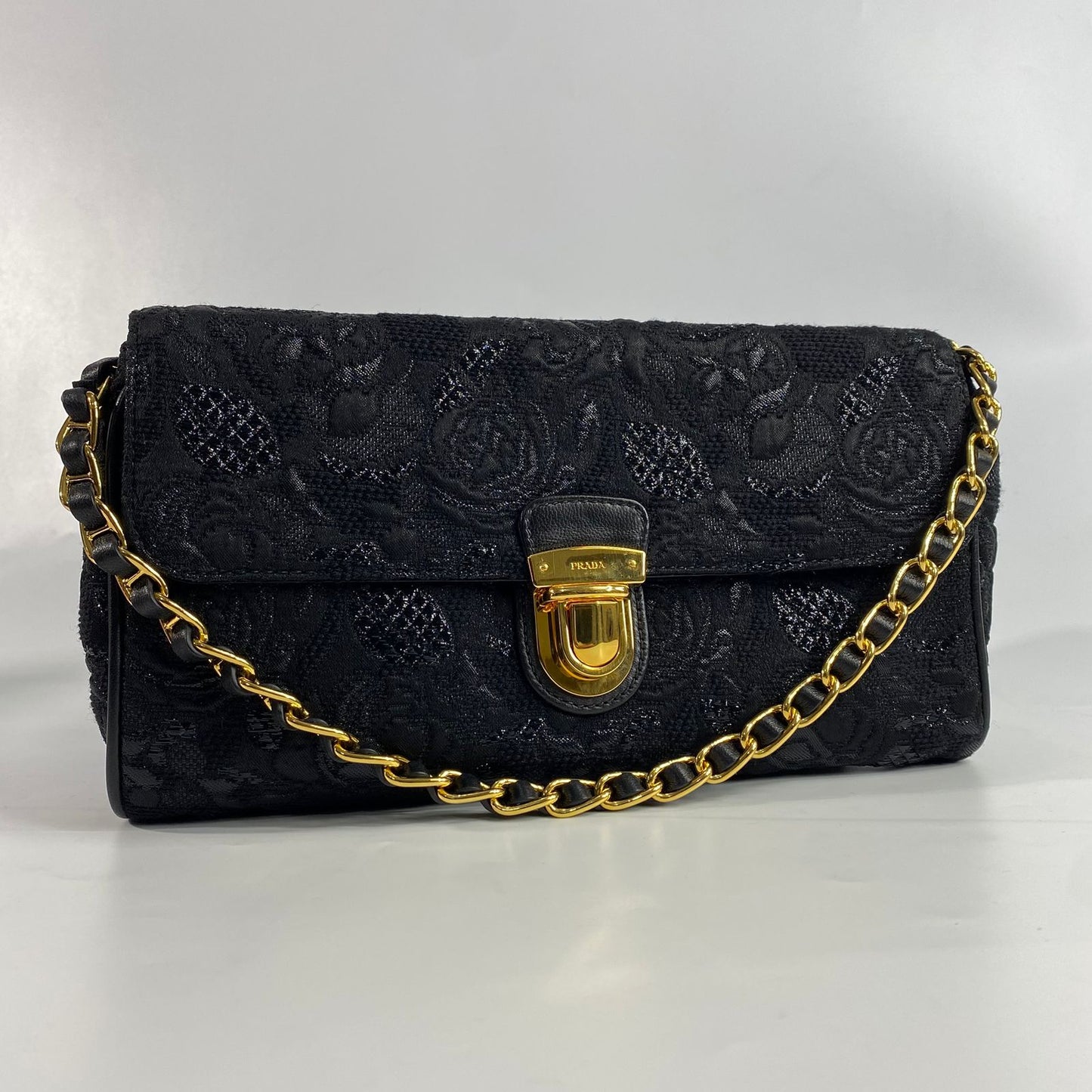 Prada Pattina Tessuto Lurex Black Floral Brocade