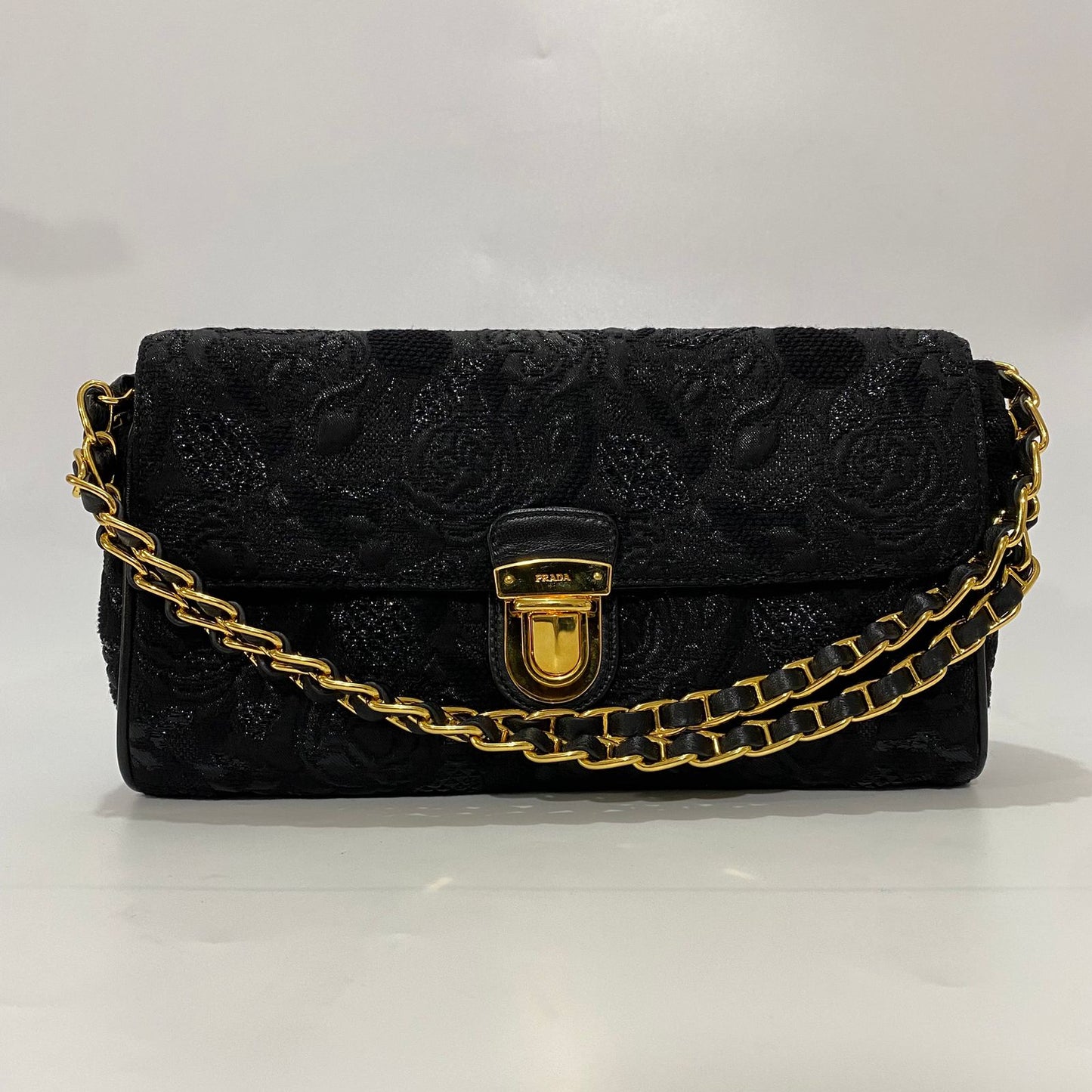 Prada Pattina Tessuto Lurex Black Floral Brocade