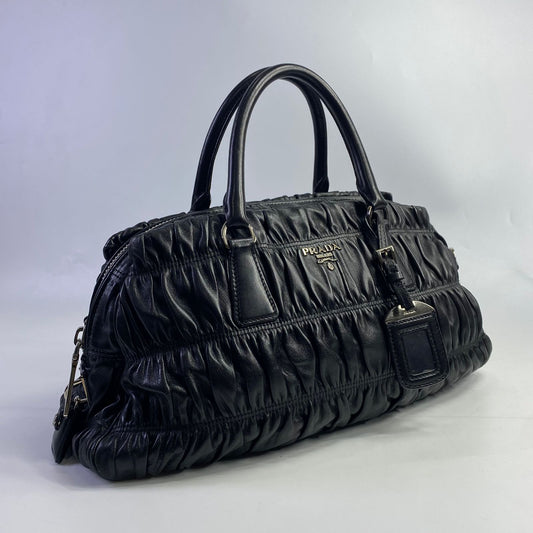 Prada Gaufre Convertible Zip Satchel Black