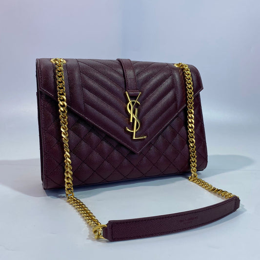 YSL	Envelope Grain De Poudre Burgundy