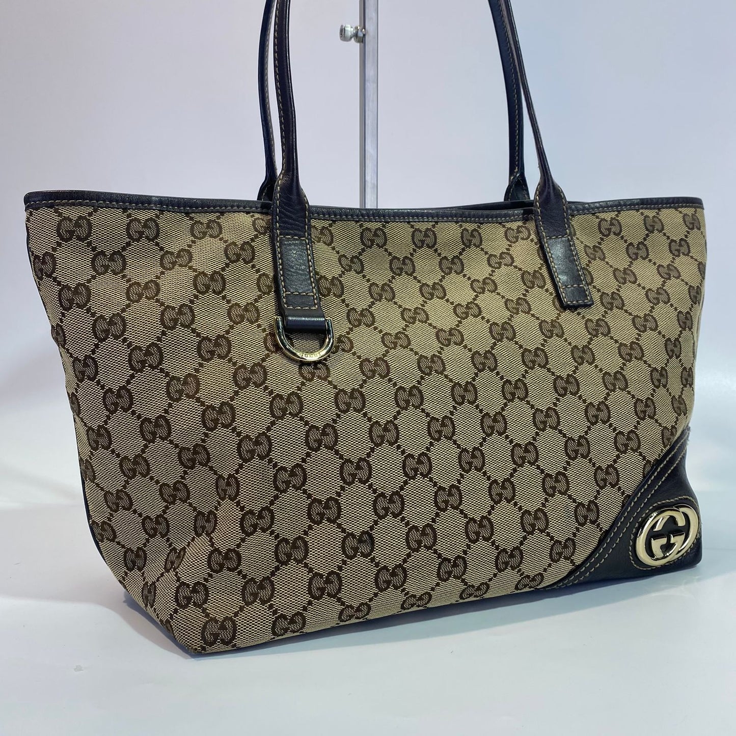 Gucci GG Canvas New Britt Tote Dark Brown