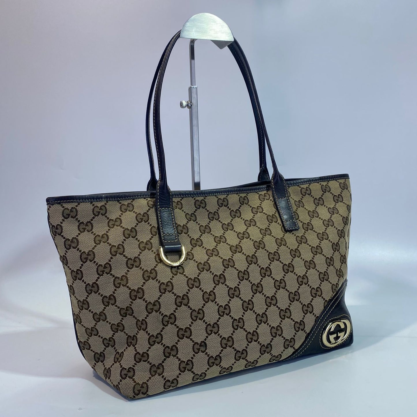 Gucci GG Canvas New Britt Tote Dark Brown