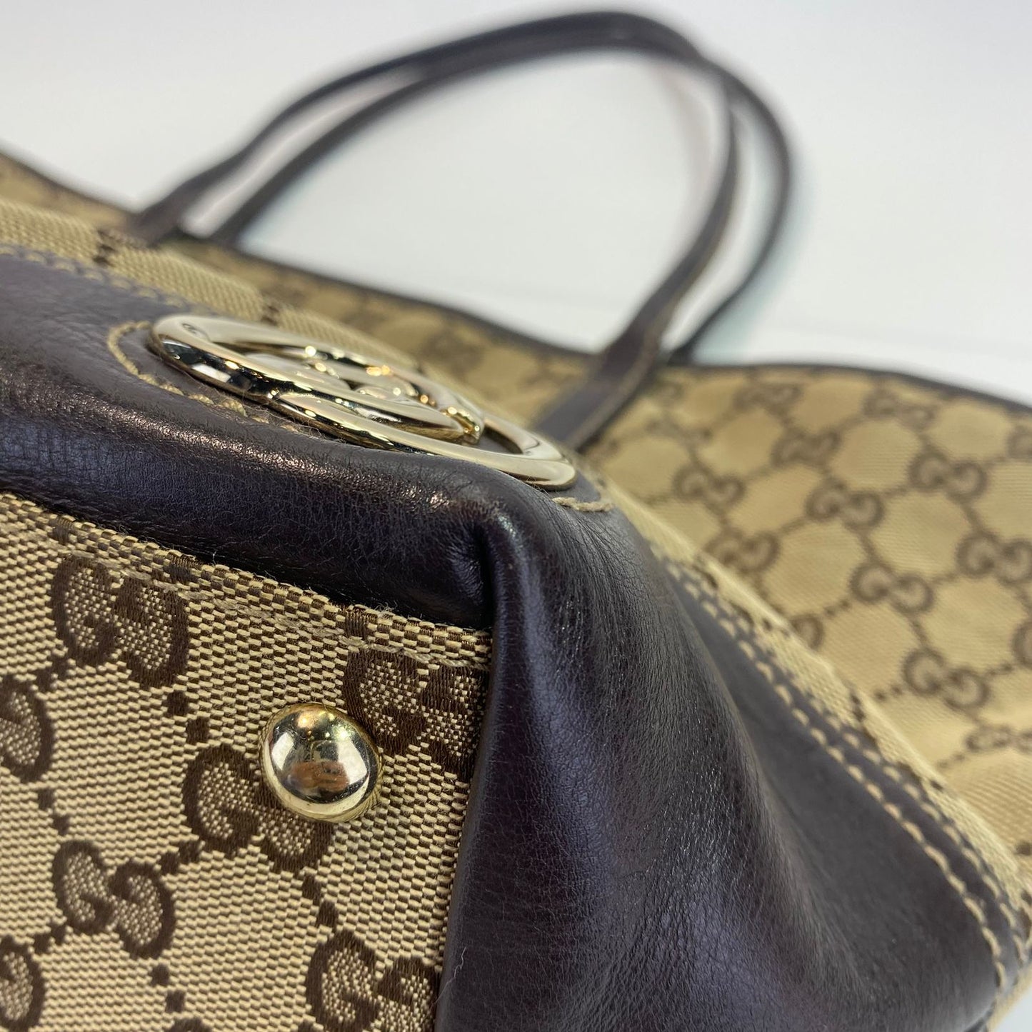 Gucci GG Canvas New Britt Tote Dark Brown