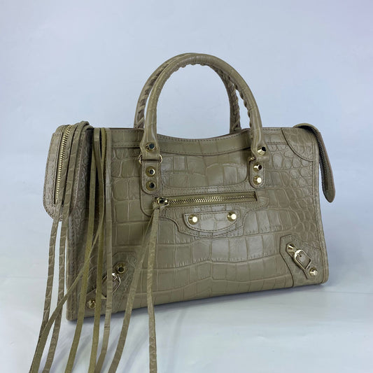 Balenciaga Croc Embossed Beige