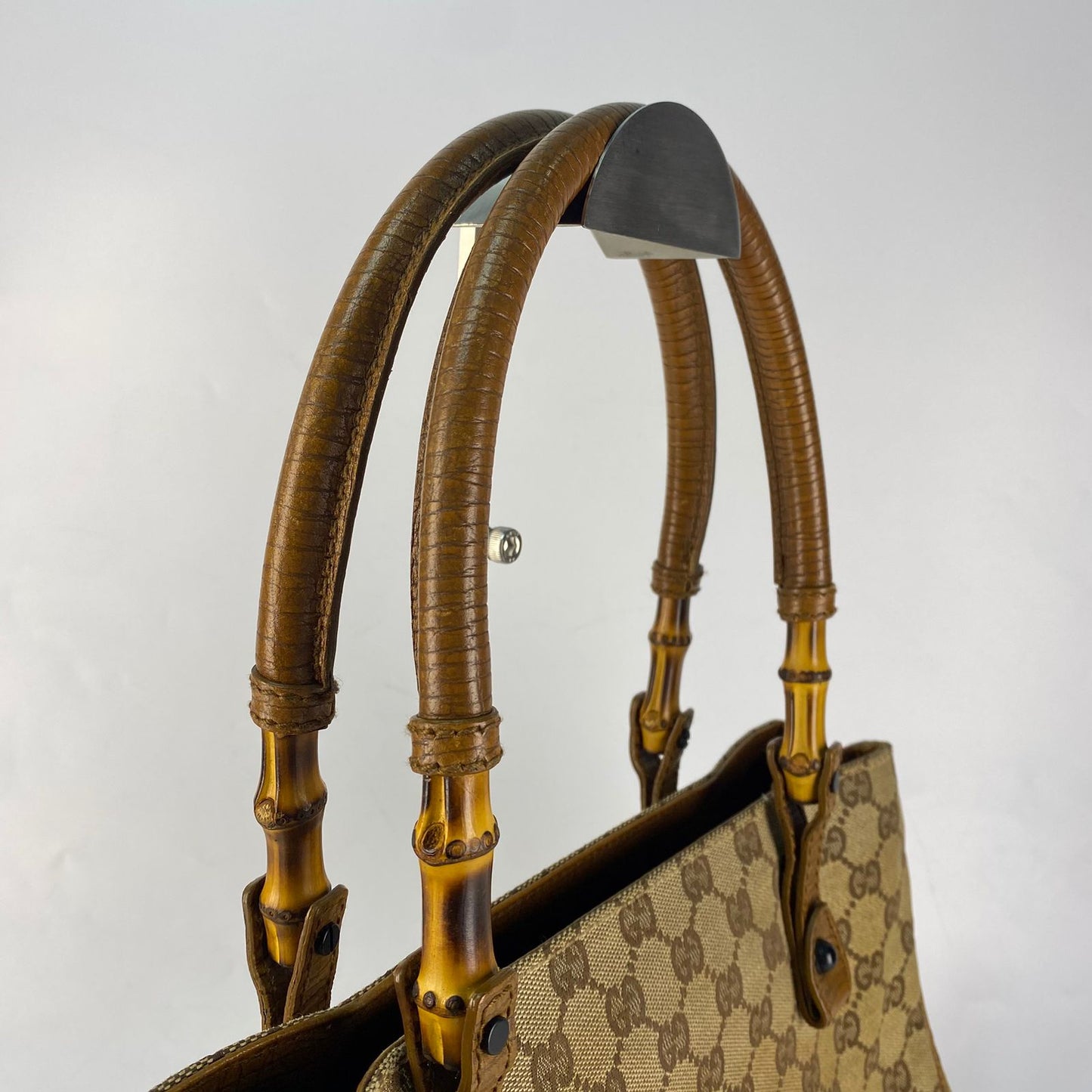 Gucci Bamboo GG Canvas Handbag Beige