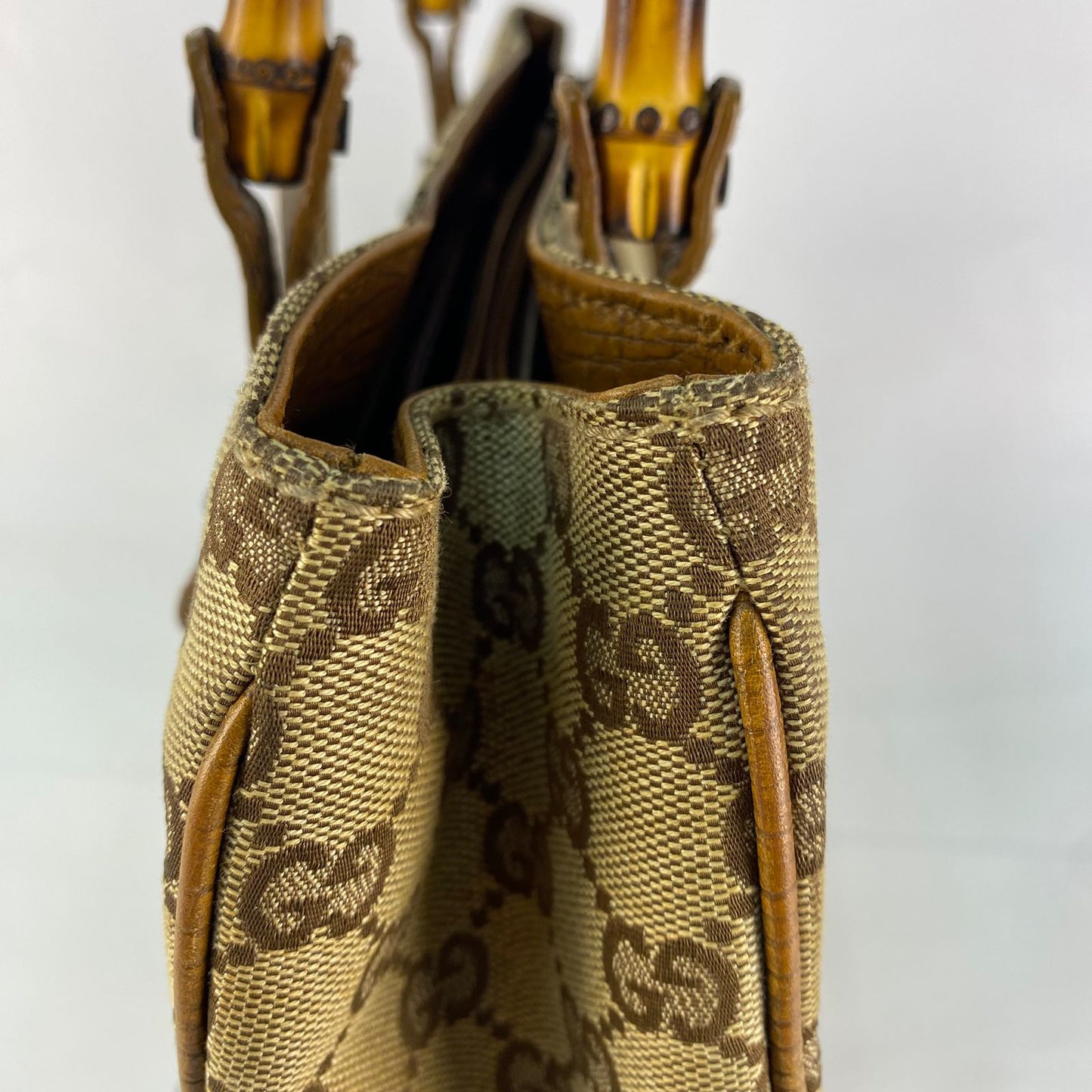 Gucci Bamboo GG Canvas Handbag Beige