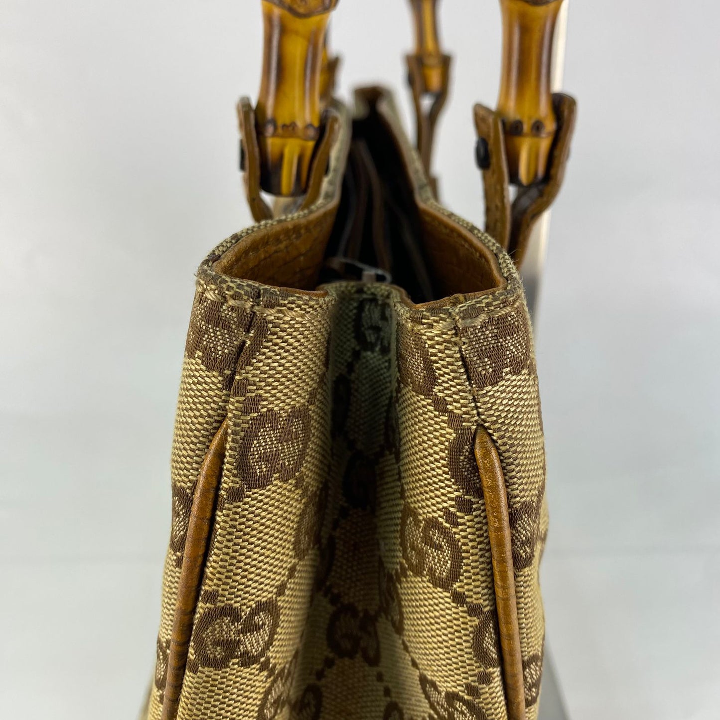 Gucci Bamboo GG Canvas Handbag Beige