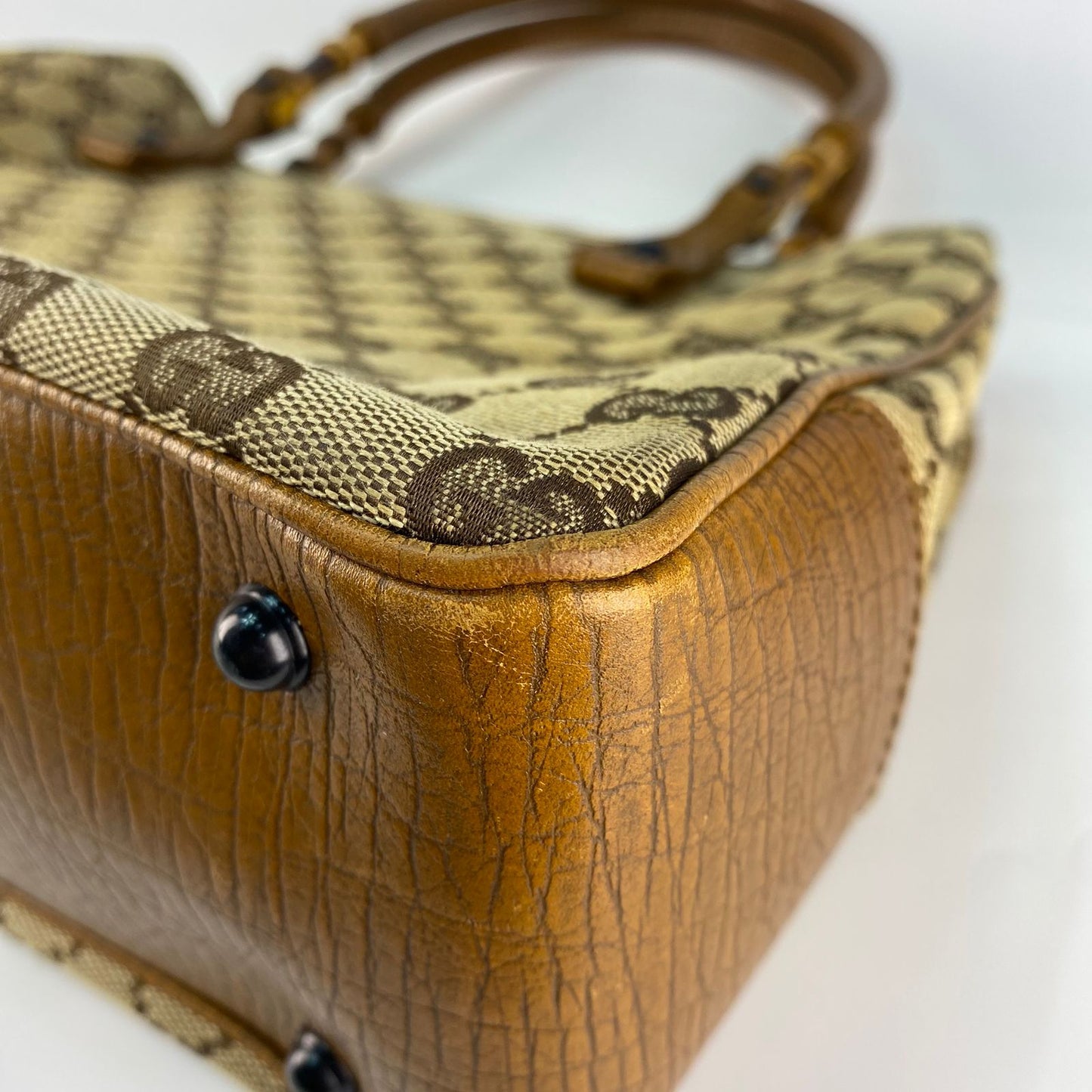 Gucci Bamboo GG Canvas Handbag Beige