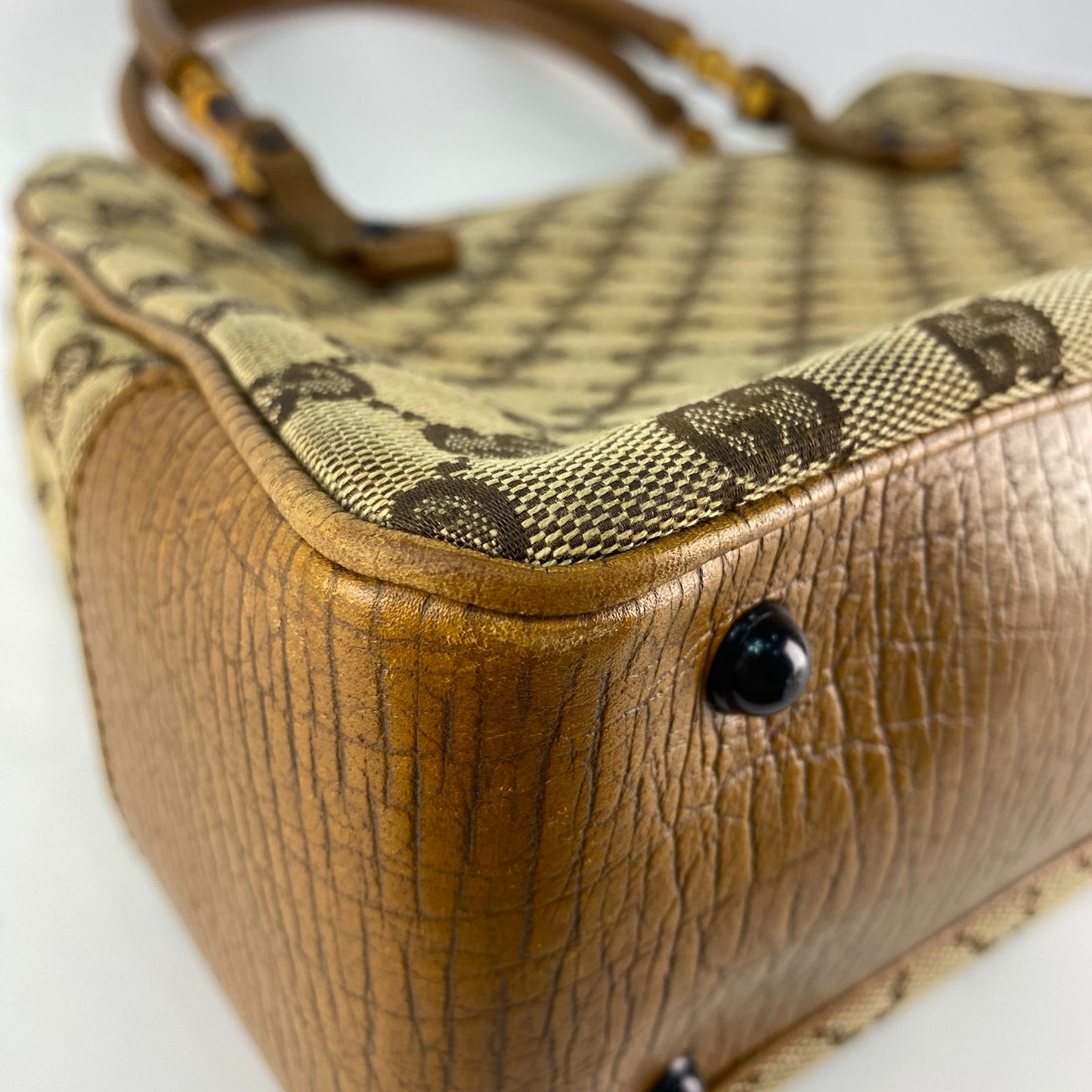 Gucci Bamboo GG Canvas Handbag Beige