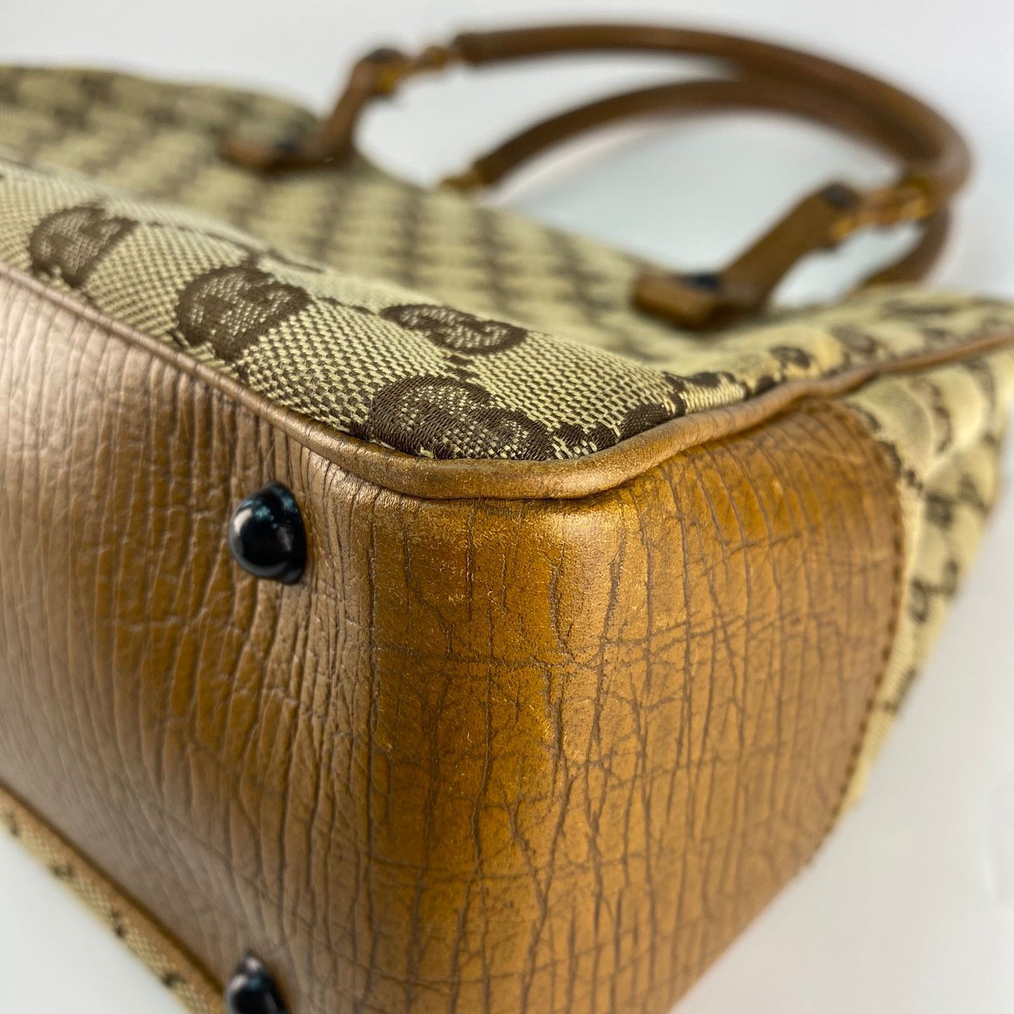 Gucci Bamboo GG Canvas Handbag Beige