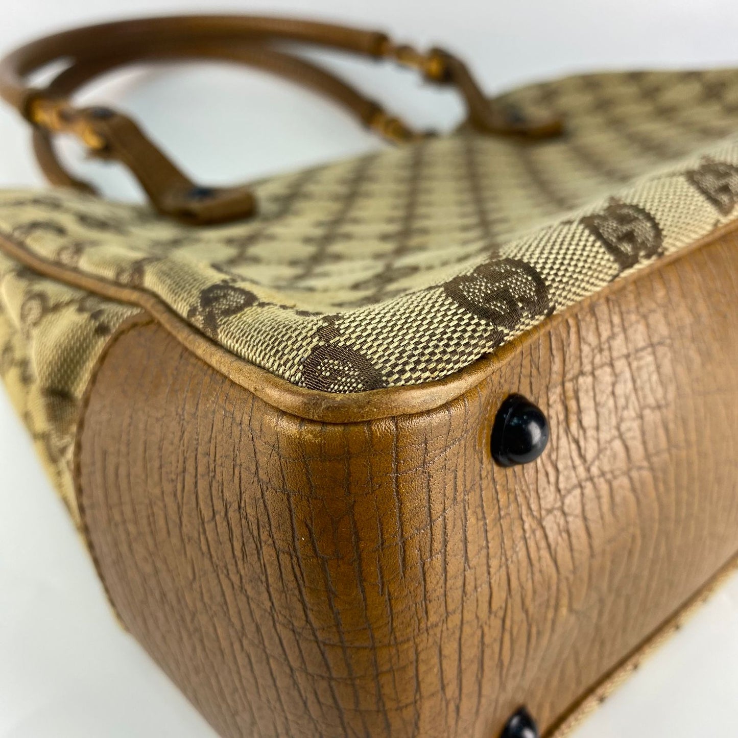 Gucci Bamboo GG Canvas Handbag Beige