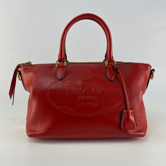Prada Embossed Logo Tote Bag