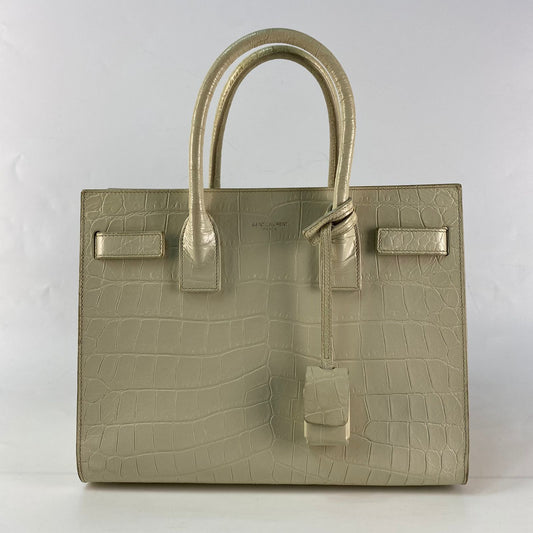 YSL	Sac De Jour Small Croc Embossed White