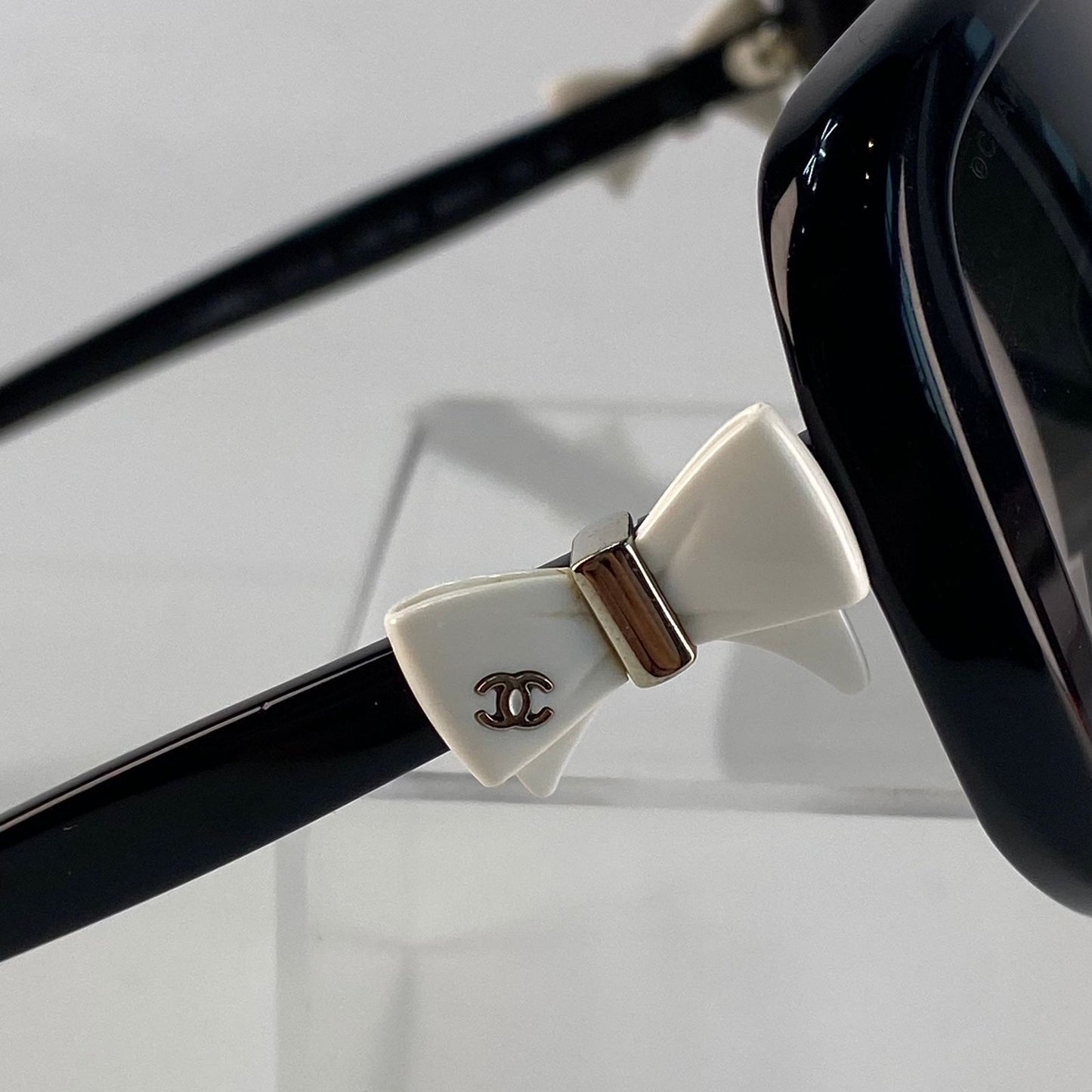 Chanel Black Sunglasses with White Ribbon