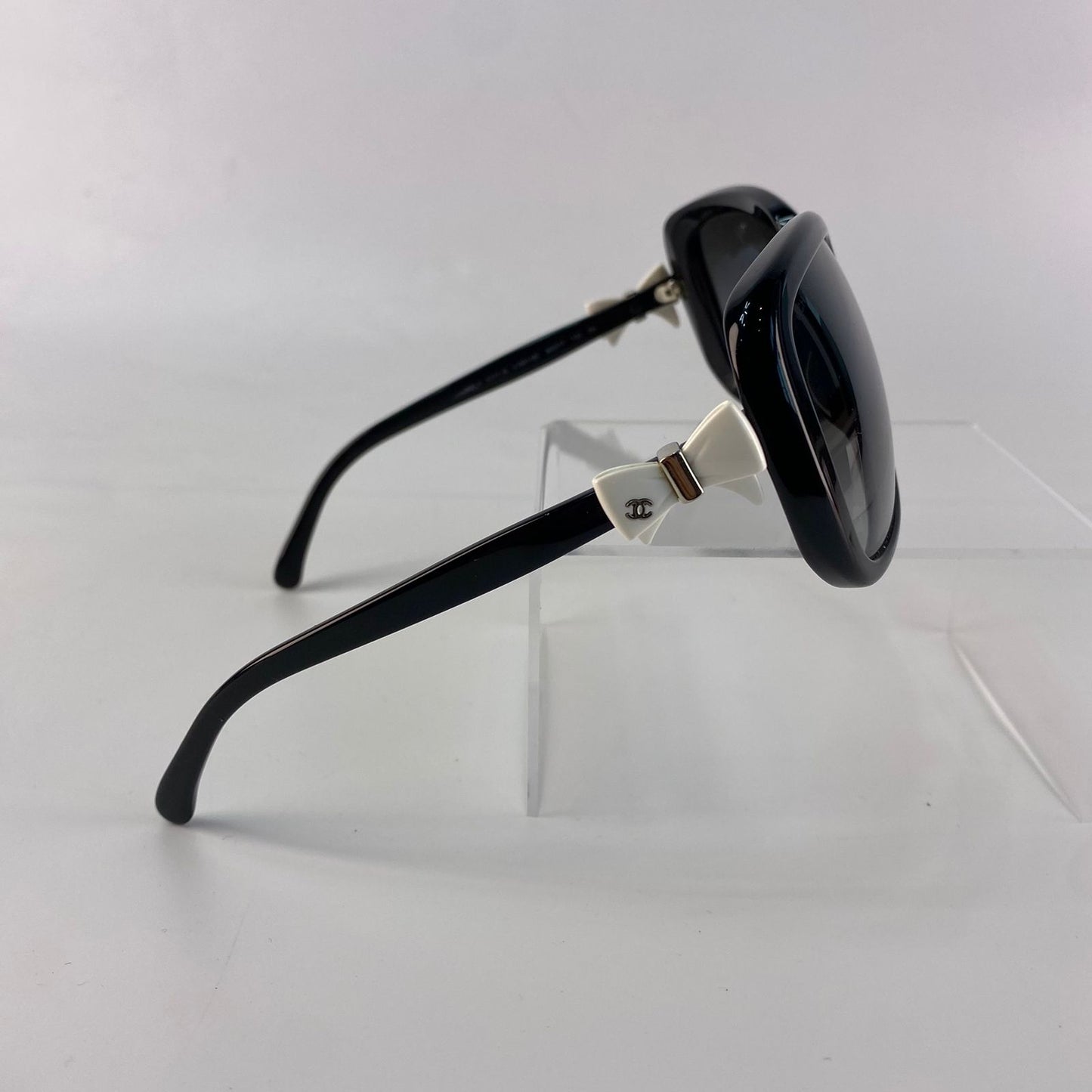 Chanel Black Sunglasses with White Ribbon