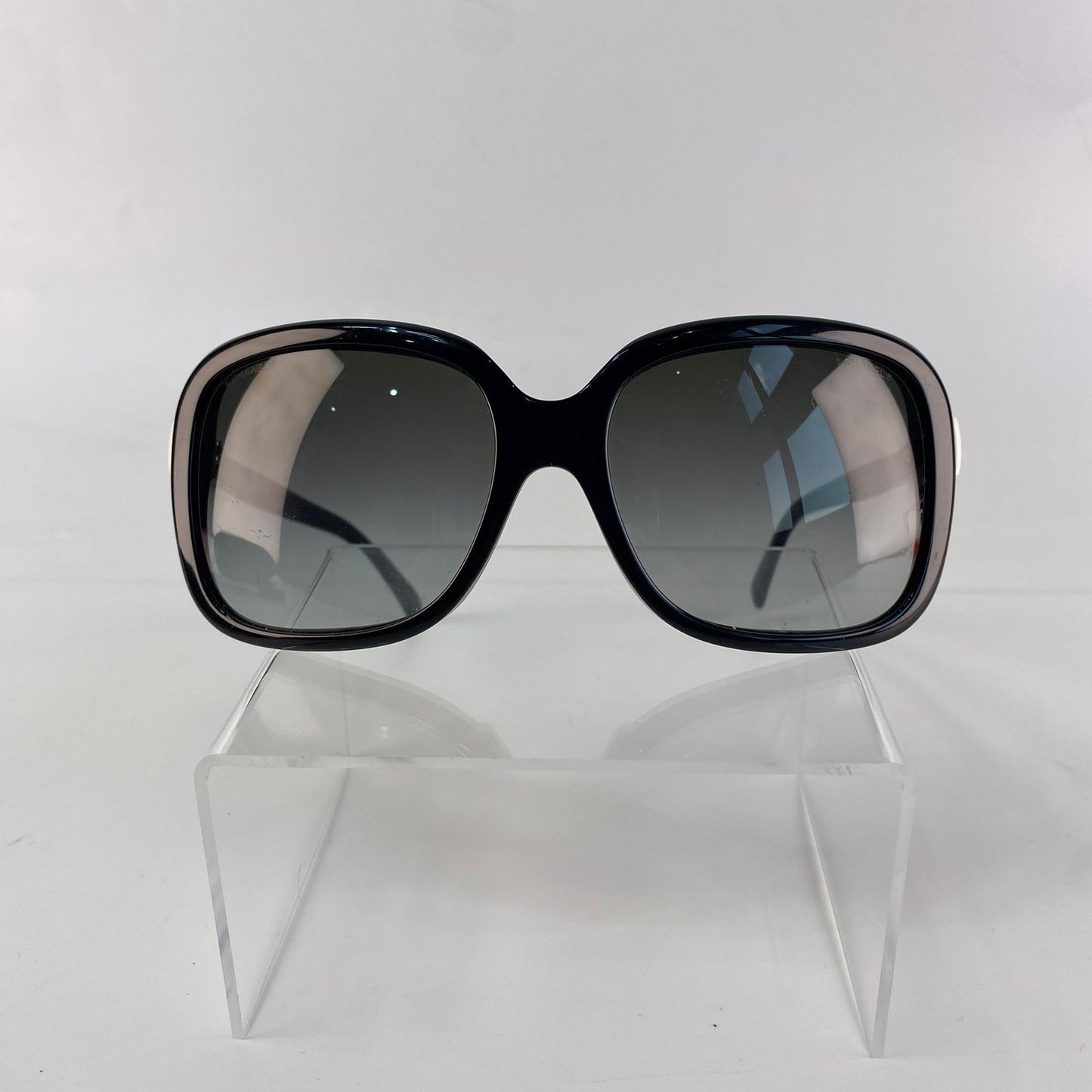 Chanel Black Sunglasses with White Ribbon