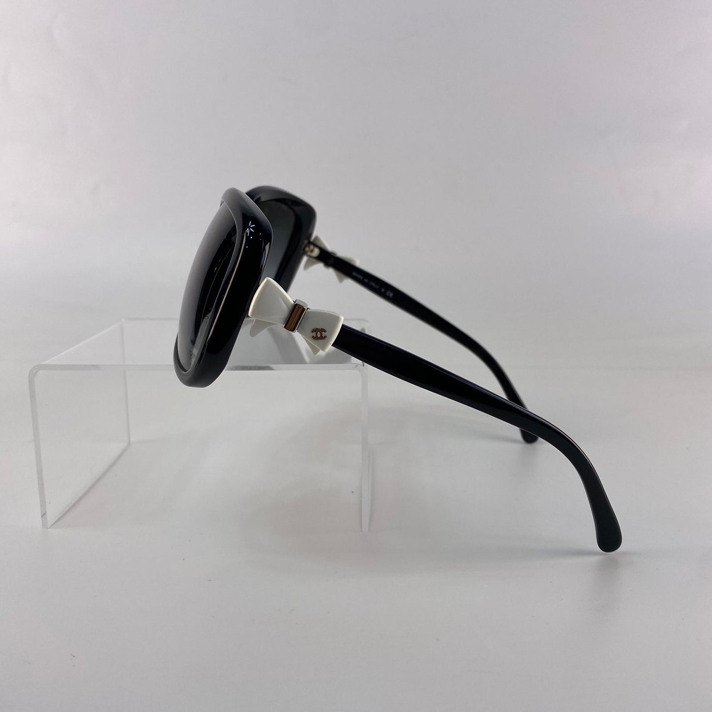 Chanel Black Sunglasses with White Ribbon