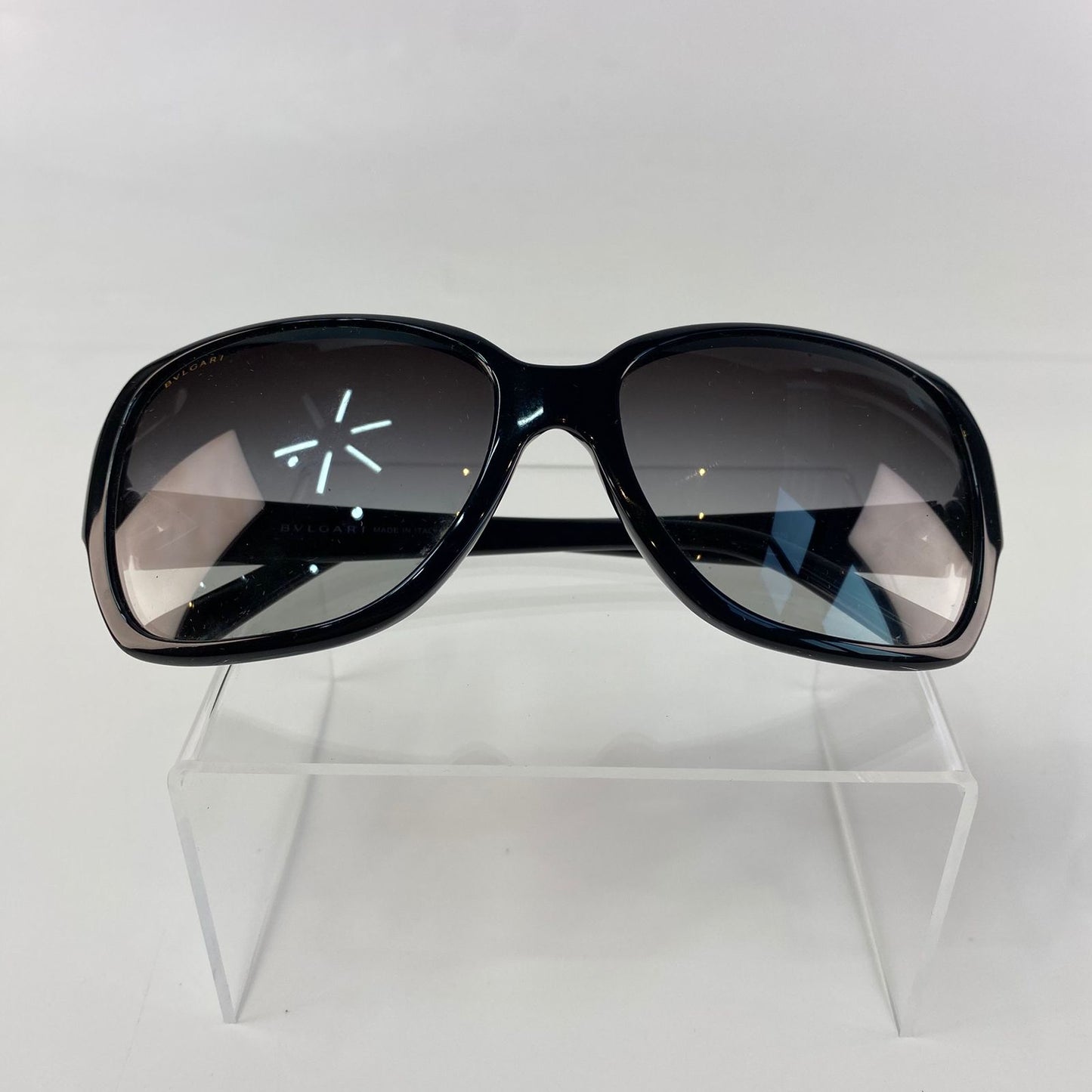 Bulgari Black Square Frame Green Gem Sunglasses