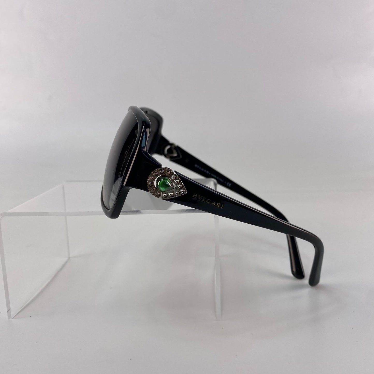 Bulgari Black Square Frame Green Gem Sunglasses