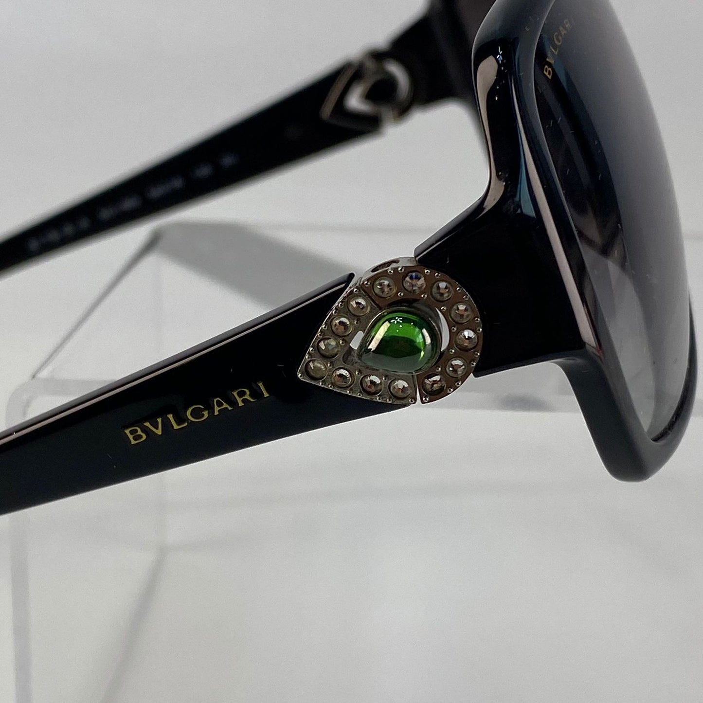 Bulgari Black Square Frame Green Gem Sunglasses