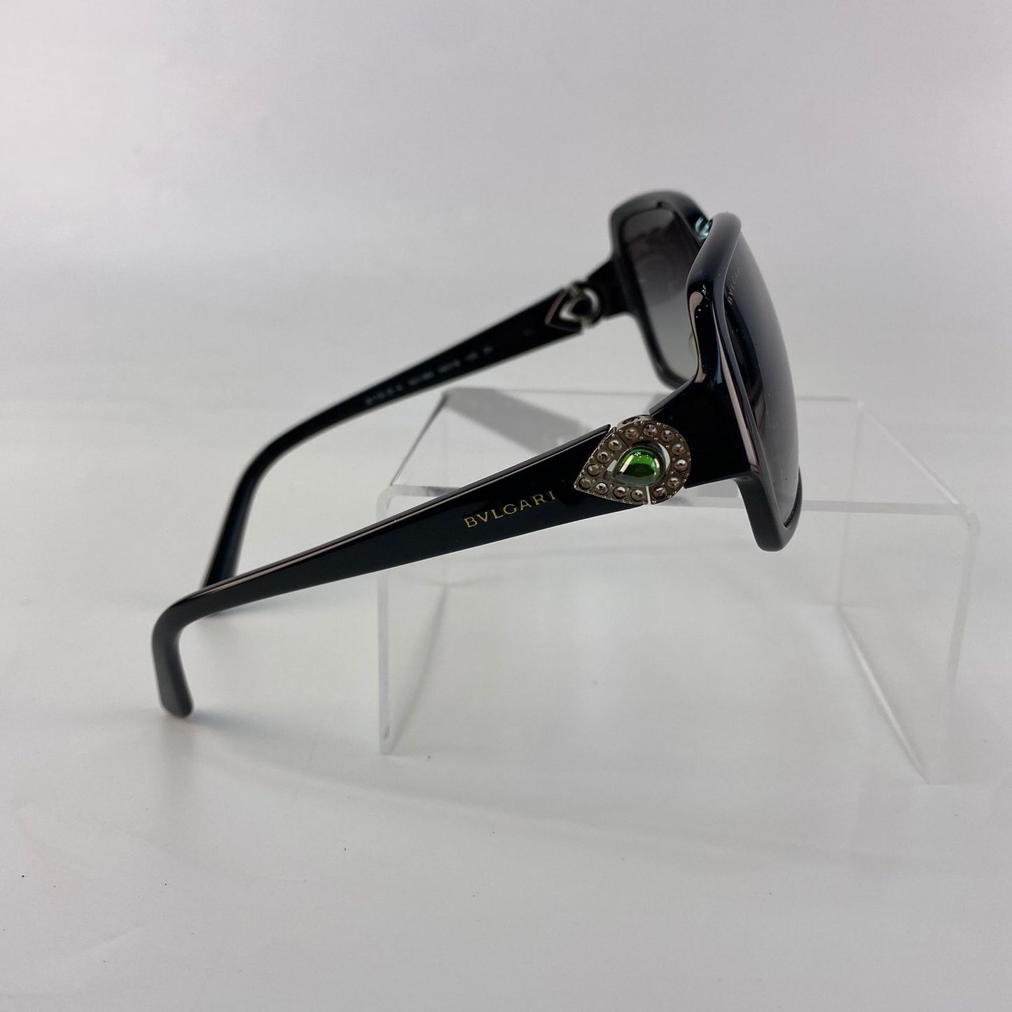 Bulgari Black Square Frame Green Gem Sunglasses