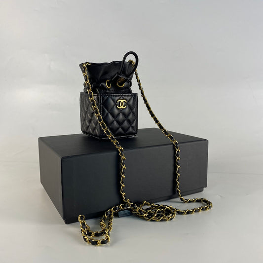 Chanel Mini Drawstring Bucket Bag Black