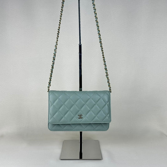 Chanel Caviar Quilted Wallet on Chain Light Green