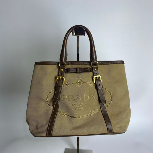 Prada Jacquard Tote Brown
