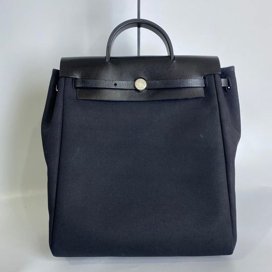 Hermes Herbag Bagpack Black and Brown Canvas