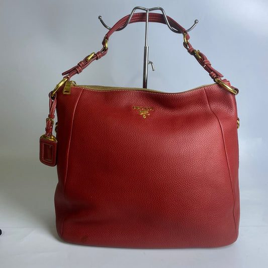 Prada Vitello Daino Hobo Red