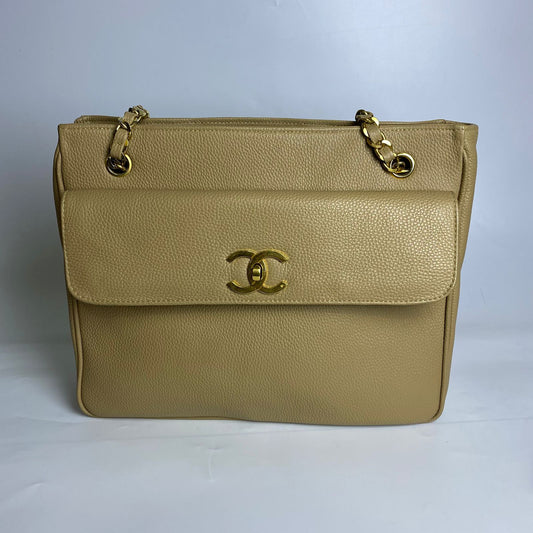 Chanel CC Caviar Tote Bag, Beige