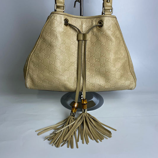 Gucci Guccissima Braided Peggy Tote Beige