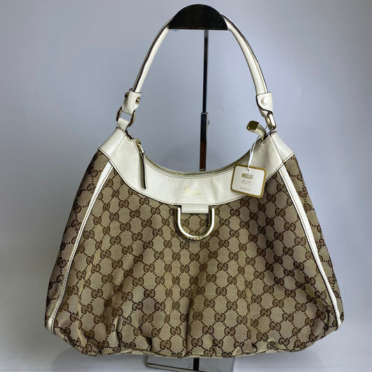 Gucci Abbey D-ring Hobo Bag Large GG Canvas White Trims