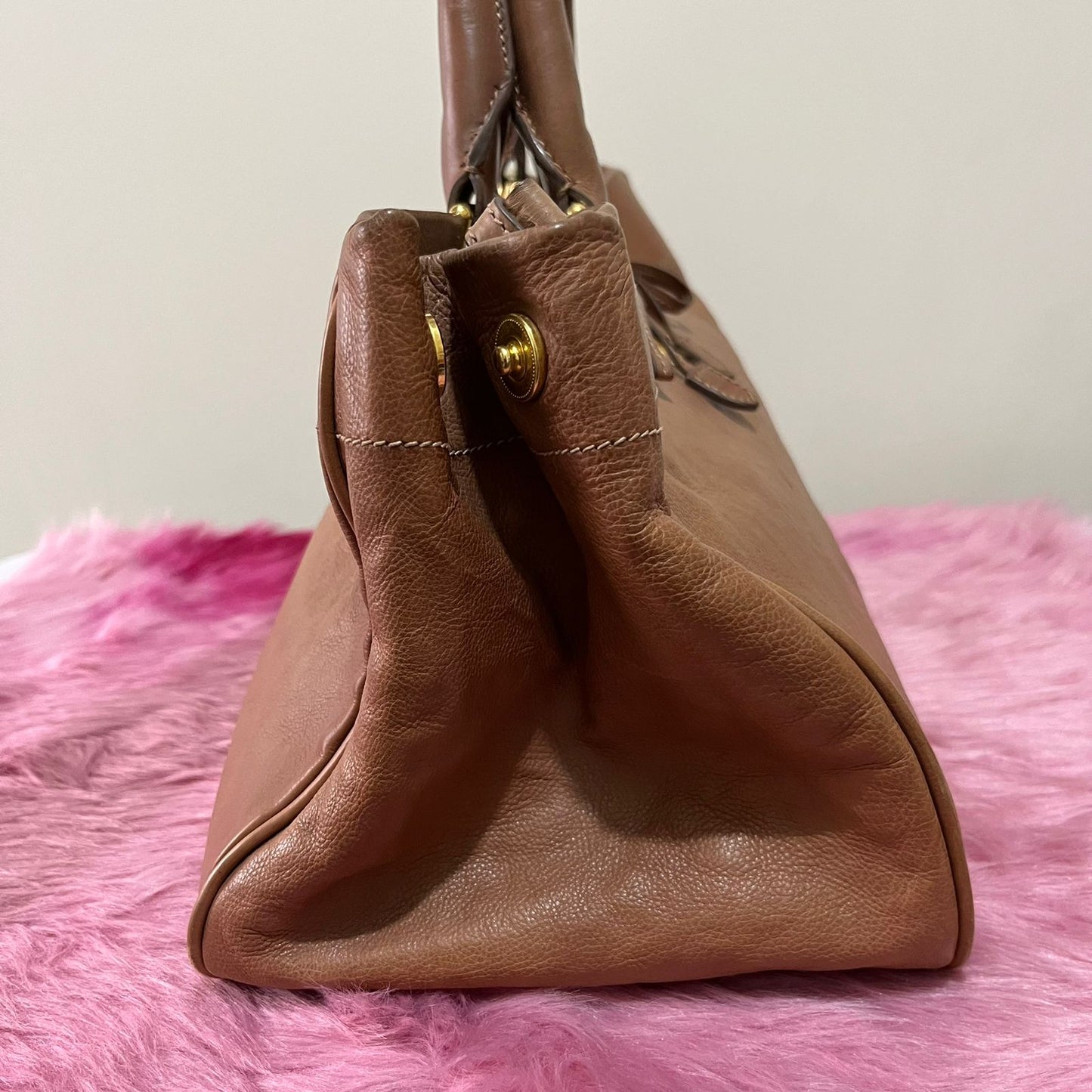 Prada Vitello Daino 2-way Brown – 10"H x 13"L x 6"W