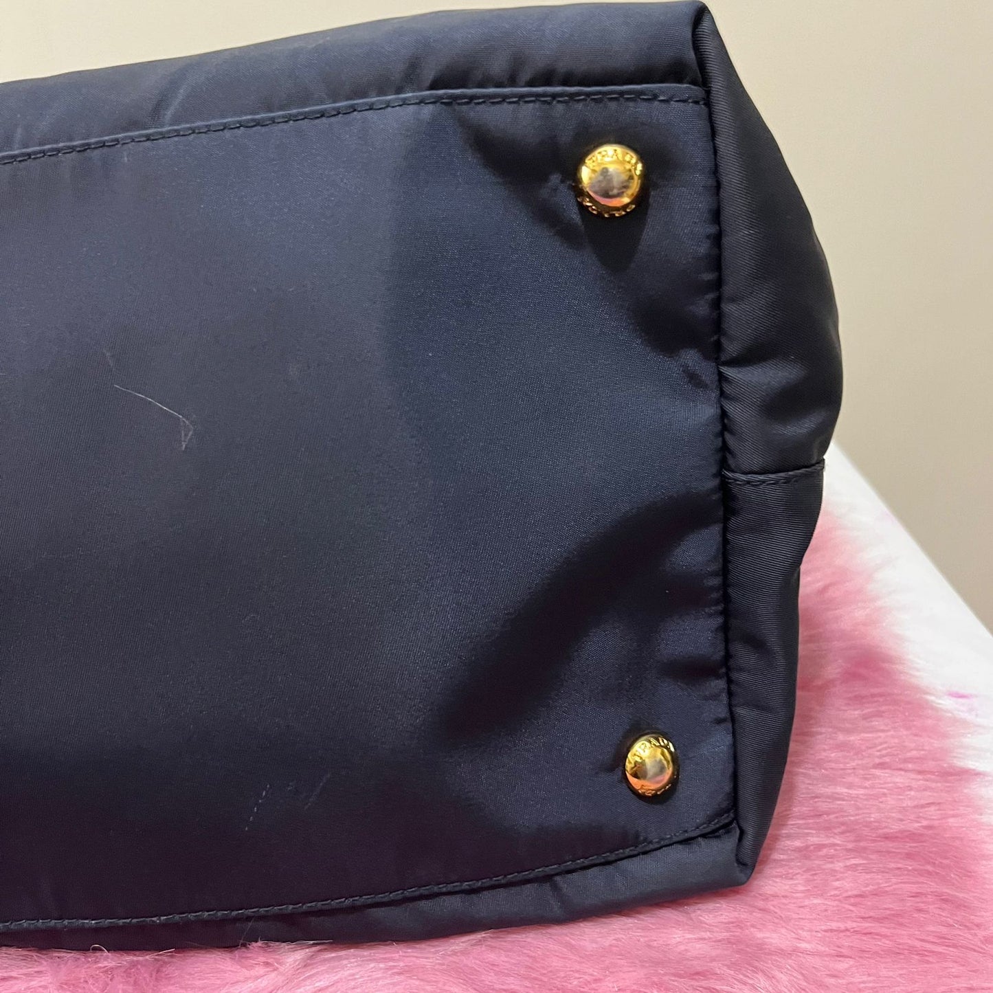 Prada Tessuto Saffiano Nylon 2-way Tote Navy Blue – 11"H x 13"L x 6"W