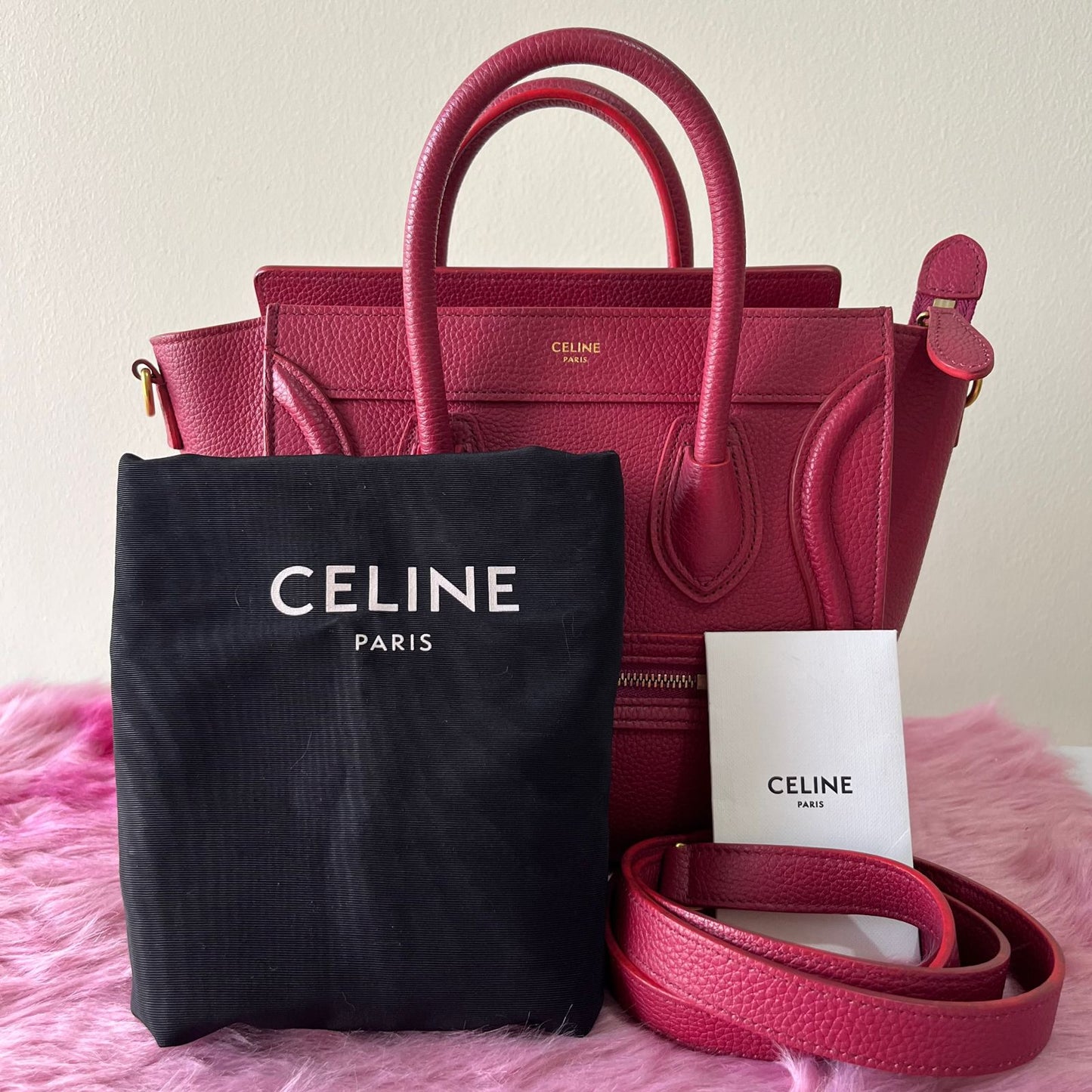 Celine Nano Luggage Fuschia – 8"H x 8"L x 4"W