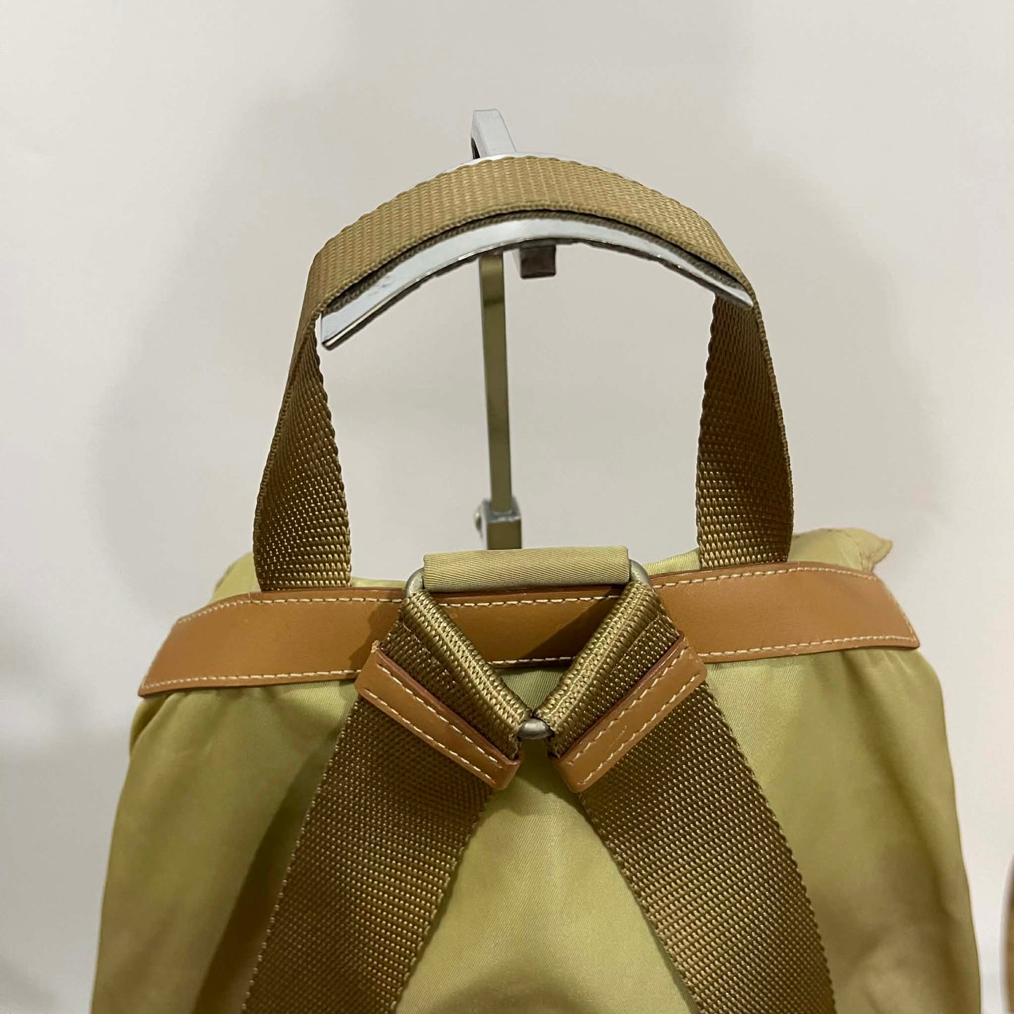 Prada Nylon Backpack Khaki with Leather Trim