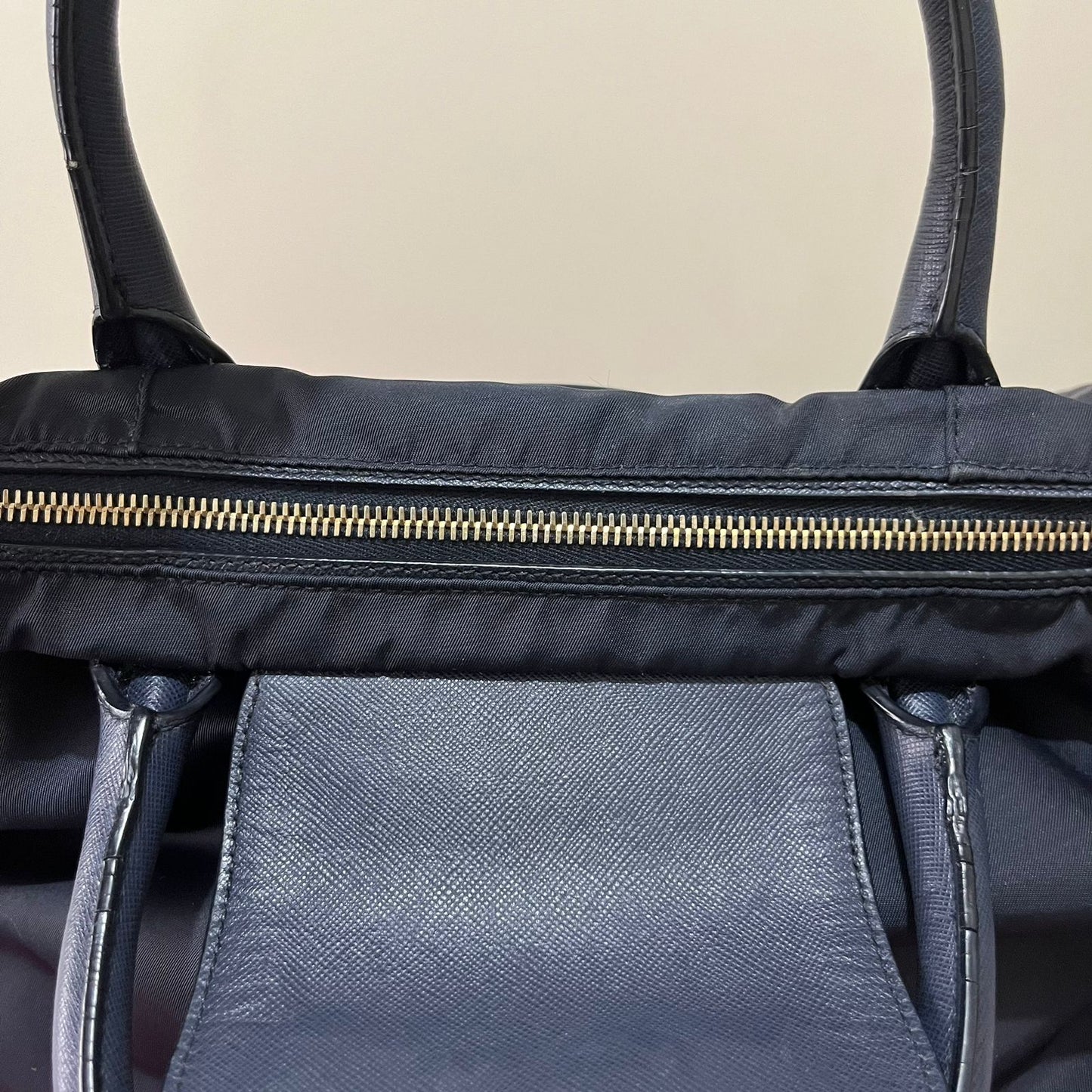Prada Tessuto Saffiano Nylon 2-way Tote Navy Blue – 11"H x 13"L x 6"W
