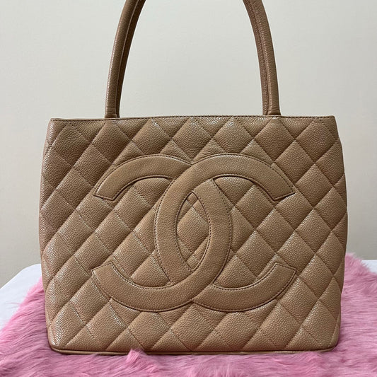 Chanel Medallion Tote Beige – 9.5"H x 12"L x 6"W