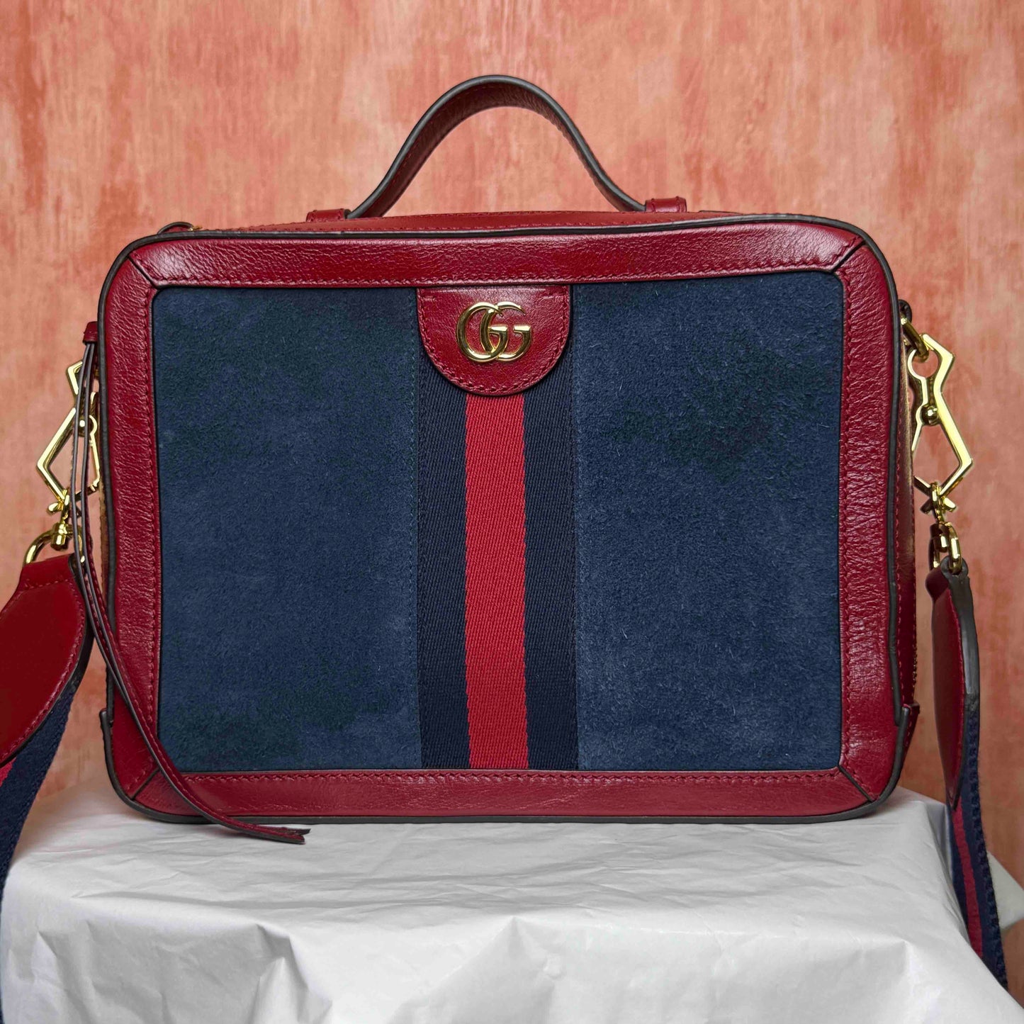 Gucci Ophidia Web Suede Bag – Red
